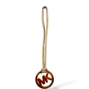 Michael Kors MK Circle Logo Keychain Bag Charm Gold Tone Leather Strap